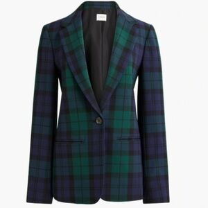 New JCREW Black Watch Plaid One-Button Blazer in Blackwatch Plaid Green 14
